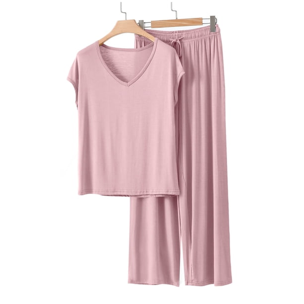 TaTaai Loose Solid Color T-shirt Pants Pajama Set, Women's Thick Warm Design, All Season Casual Home Work Outfit, Cold Gentle Wash, Line Dry Option Gift