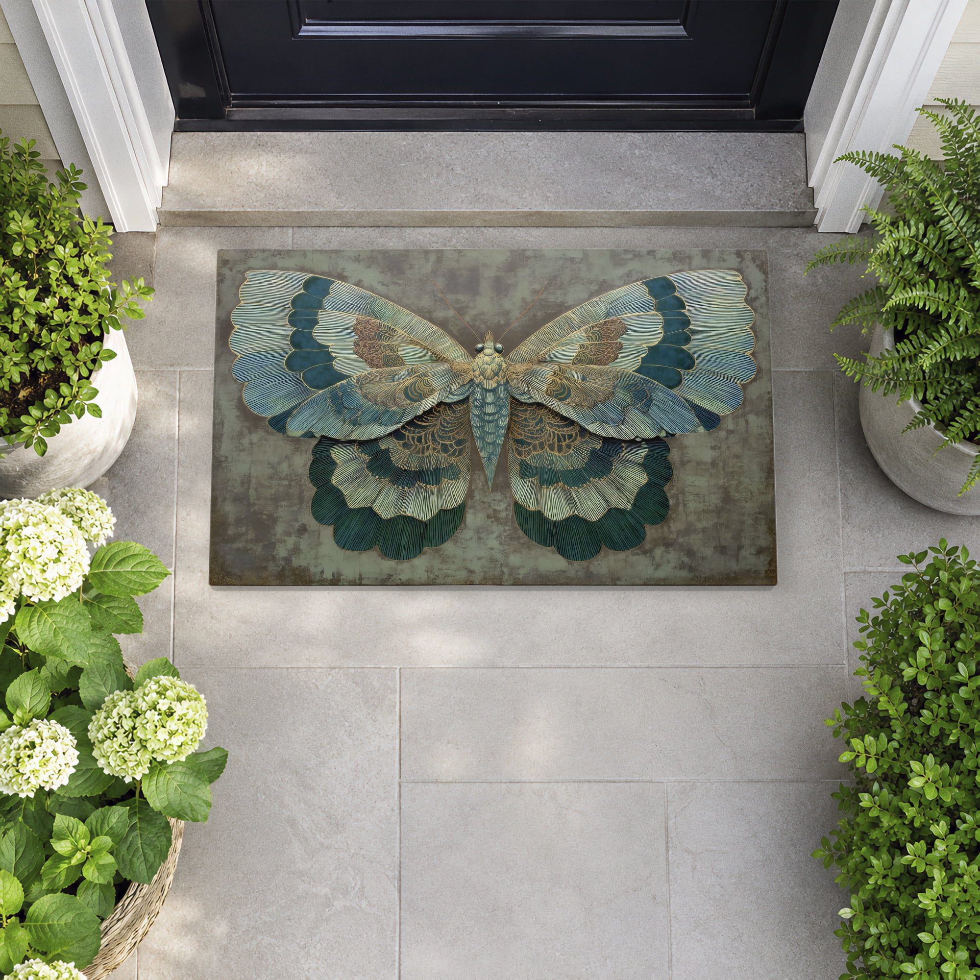 Stupell Industries Golden Jewel Gilded Butterfly Printed Outdoor Door Floor Mat, design by Petals Prints Design