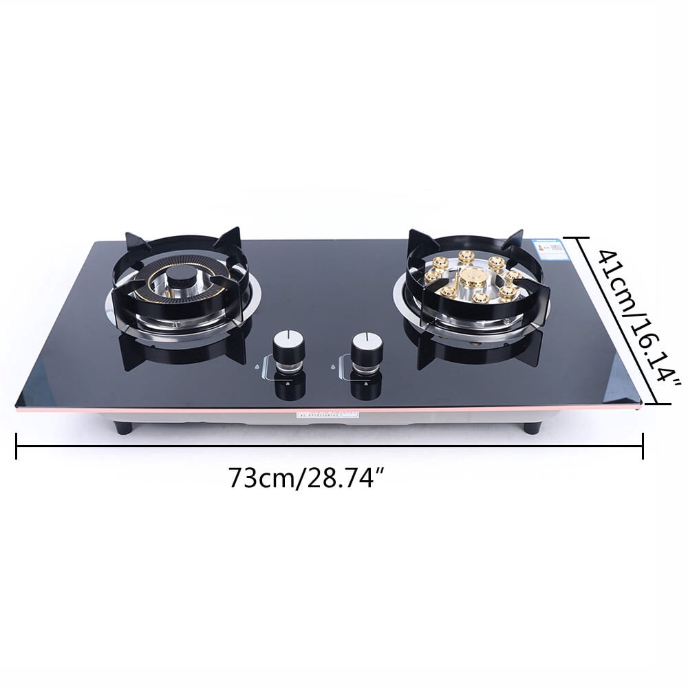 TFCFL Black 2 Burner Kitchen Gas Cooktop Stove Top Built-in Natural Gas Cooker 730*410mm