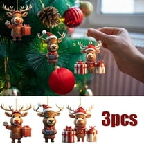 KOYPTL Christmas Tree Decorations,3 Pcs Christmas Ornament Set,Cute Acrylic Reindeer Hanging Pendants for Holiday Party Indoor Home Xmas Tree Christmas Decorations,Gift for Friends