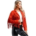 thumbnail image 2 of dPois Women's Fringe Faux Suede Leather Jackets Fashion Cowgirl Tassel Motorcycle Cropped Coats Brick Red M, 2 of 7