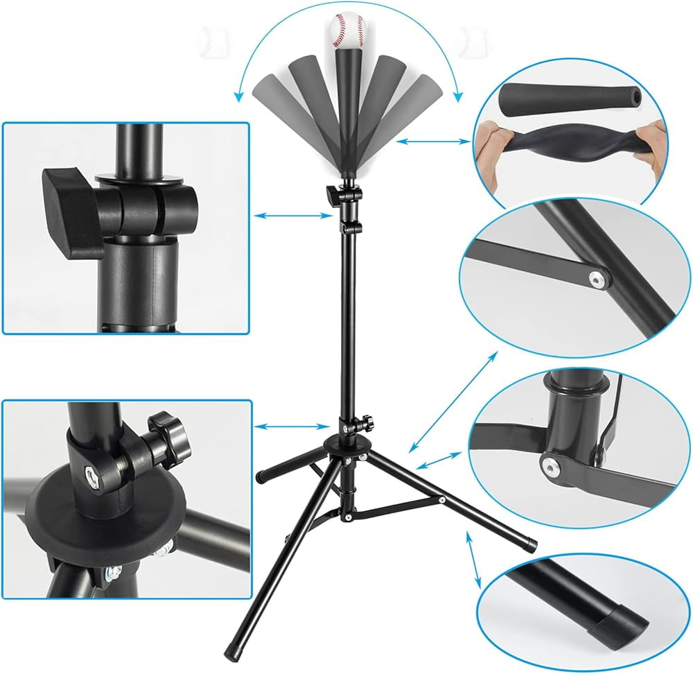 Baseball Batting Tee, Portable Softball Baseball Tees for Hitting, Adjustable Angel Baseball Ball Caddy, Easy to Assemble, Updated Rubber Head, Batting Training Practice