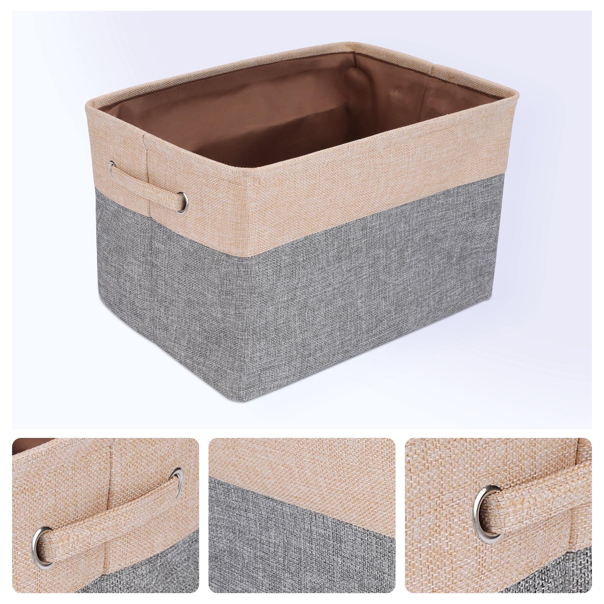 Unique Bargains Storage Cube Fabric Storage Bin with Handles Beige 15*10.2*9.8in
