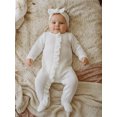 thumbnail image 6 of RUINIXCW Newborn Baby Girl Spring Fall Winter Clothes Outfit Knitted Footed Romper Long Sleeve Crew Neck Frills Zipped Footie Jumpsuit and Headband, 6 of 9