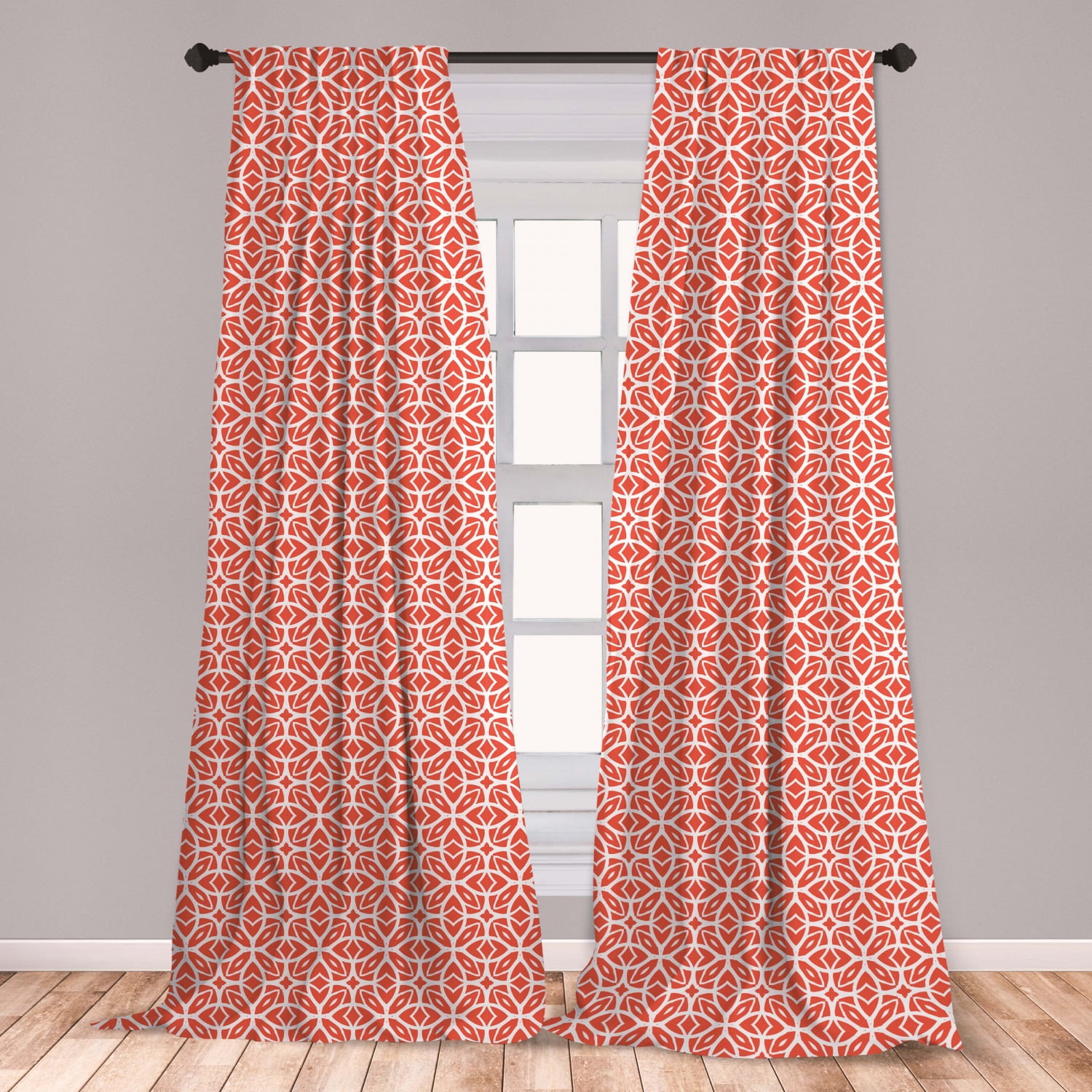 Art Deco Curtains 2 Panels Set, Lace Inspired Endless Design of 4 Leaf
