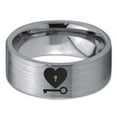 thumbnail image 2 of Tungsten Heart and Key Band Ring 8mm Men Women Comfort Fit Gray Flat Cut Brushed Polished, 2 of 4