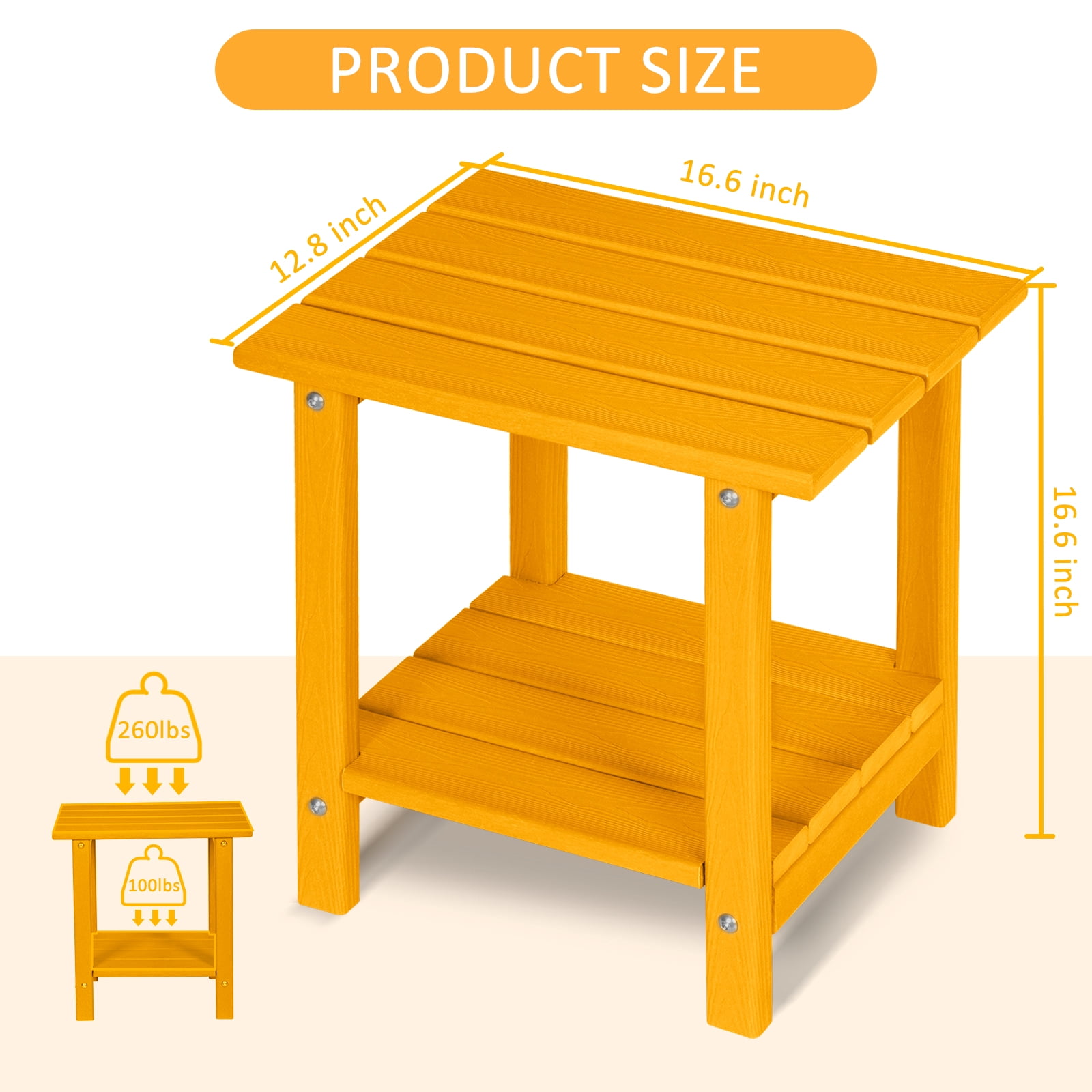 Nalone 2-Tier Outdoor Side Table, HDPE All Weather Outdoor Coffee Table Adirondack Patio End Table, Outside Deck Table for Indoor Living Room Bedroom Porch Backyard, Tangerine