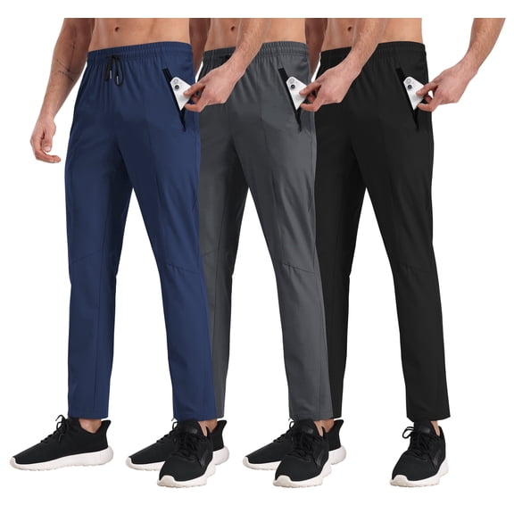 BUYJYA 3 Pieces Men's Athletic Sweatpants Joggers with Zippered Pockets for Gym Running Workout Training