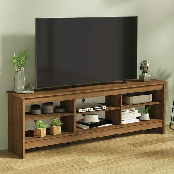 Madesa Media Console TV Stand Entertainment Center with 6 Shelves and Cable Management for 65, 75 Inch Television Living Room and Bedroom Modern Wooden - Rustic