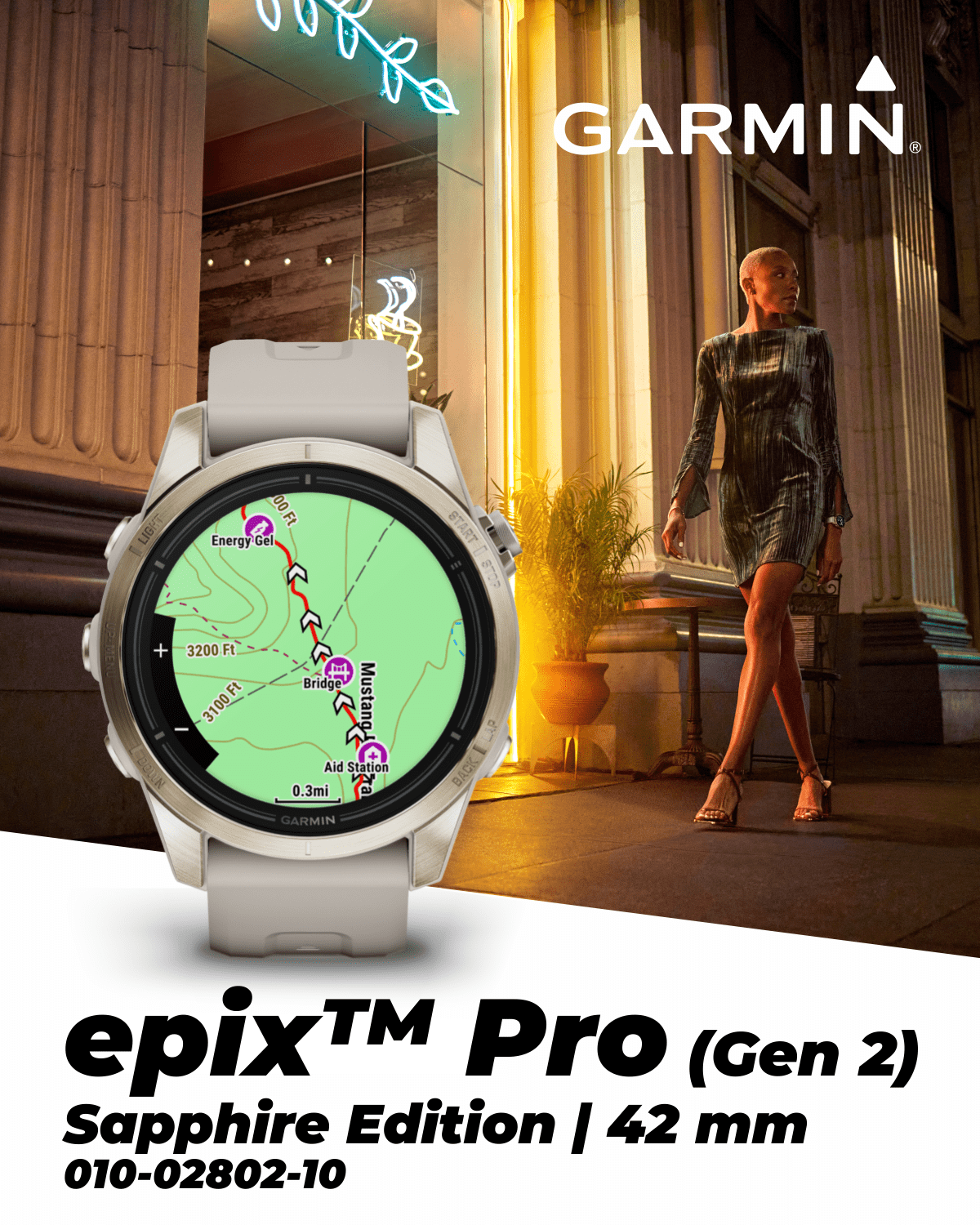 Garmin Epix Pro Gen.2 51mm Sapphire Titane Silver (Bracelet blanc) Argent