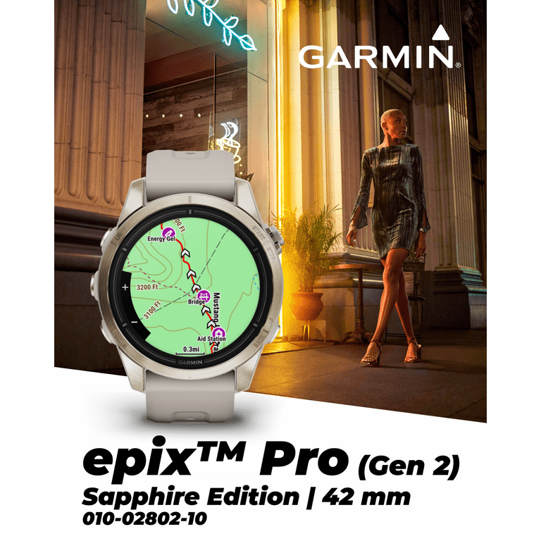 Garmin epix Pro (Gen 2) Sapphire Edition, 42mm, High Performance  Smartwatch, Advanced Training Technology, Built-in Flashlight, Light Sand  with Wearable4U White EarBuds Bundle 