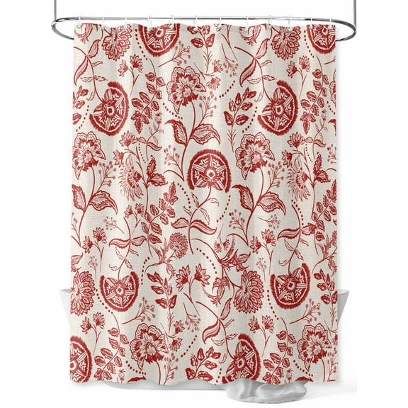 Shower Curtain Red Pastoral Flowers Shower Curtains for Bathroom, Waterproof Polyester Shower Curtain Set with Hooks, Standard Size 66" x 72" Farmhouse Floral