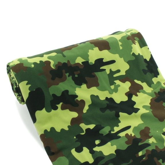Green Camo DBP Fabric - Double Brushed Polyester 4 Way Stretch - 1/2 yard