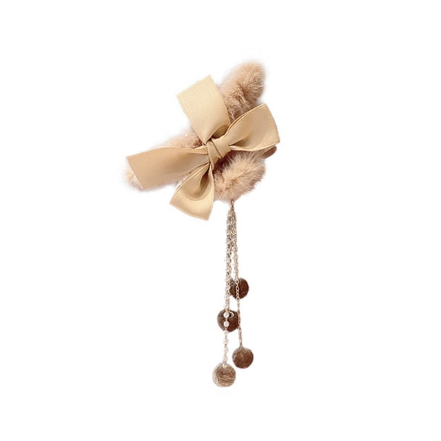 Horquilla de tela con borlas y lazo para el pelo, de felpa, para niñas y mujeres, para bodas y fiestas, color beige