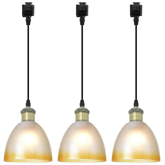 Kiven J-Type track lighting pendants,Modern J track pendant lights with Glass Globe,3-Light Track Lighting Fixture for Kitchen Island Hallway Restaurant,Bronze Socket