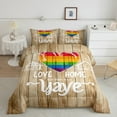 thumbnail image 1 of YST Pride Decorations for Home, Love Home Pride Day Comforter Set Lgbt Sign Decor Bedding Comforter Sets Rainbow Pride Wodden Style Bedding Sets with 2 Pillowcases Full, 1 of 6