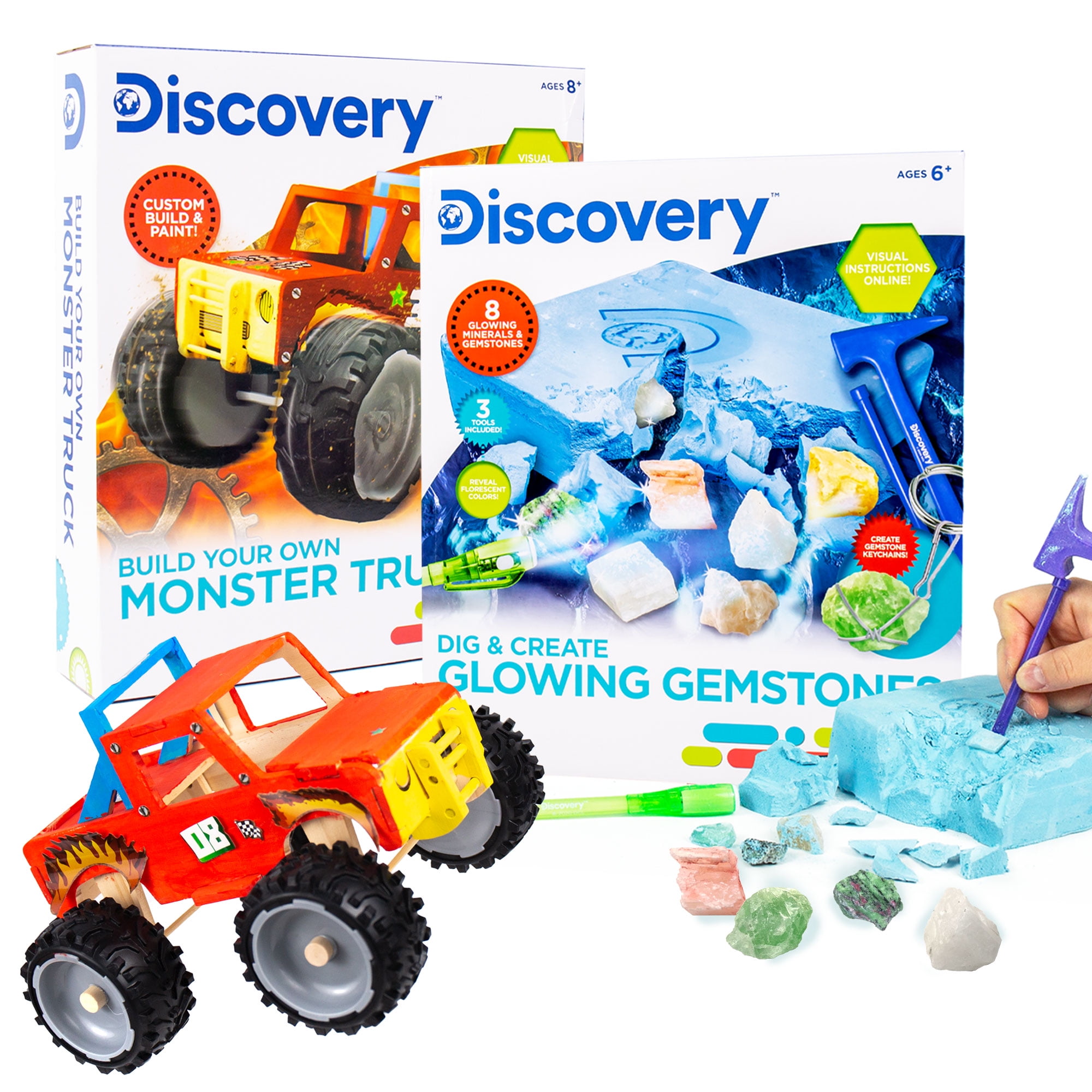 discovery-glowing-gemstones-and-build-your-own-monster-truck-craft-kit