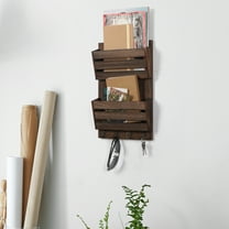 OYEAL Wall Mount 2-Slot Mail Organizer with Key Hooks, Suitable for Office, Living Room, Entryway, Rustic Brown