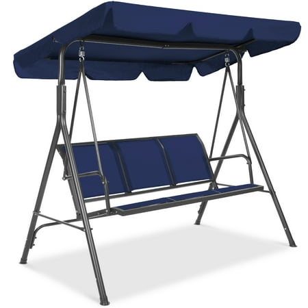 Best Choice Products 3-Seater Outdoor Adjustable Canopy Swing Glider Patio Bench w/ Textilene Steel Frame - Navy
