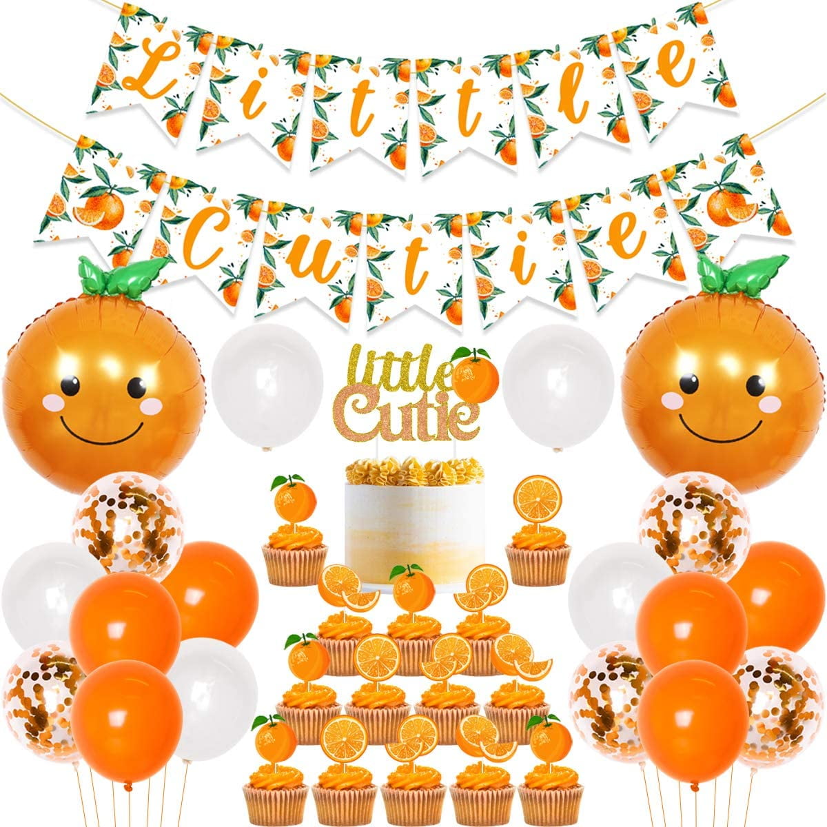 Little Cutie Baby Shower Decorations Orange Birthday Party Supplies for Girl, Little Cutie Banner Cake Toppers Orange Citrus Cupcake Toppers Balloons Tangerine Clementine Fruit Party Decor