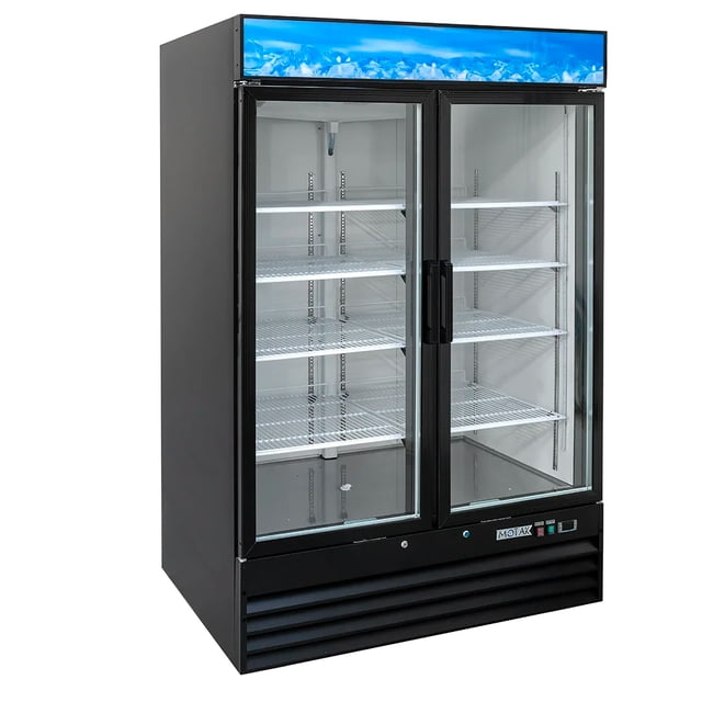 MoTak MGD-2DF-48 53 9/10" Two Section Display Freezer w/ Swing Doors - Bottom Mount Compressor, Black, 115v