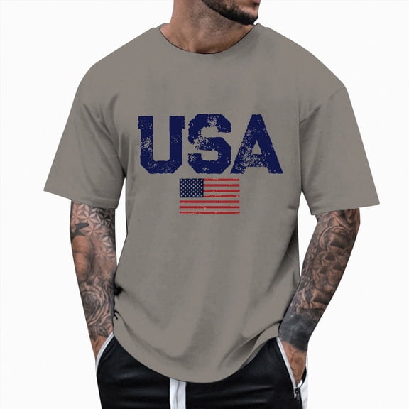 UAYOTSE 4th of July Mens T Shirts Independence Day American Flag Print Patriotic Tops Summer Short Sleeve Gym Workout Tees,Sizes L