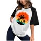 thumbnail image 1 of Tops con estampado de sol de playa de manga corta de ocio con cuello redondo de verano para mujer OAVQHLG3B Store  lin121212, 1 of 5