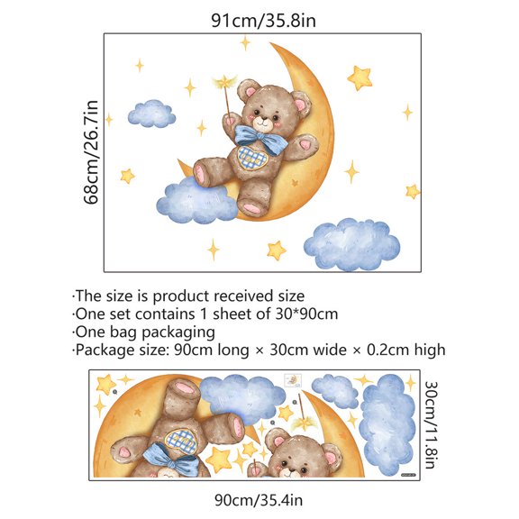 EUDIDV Home Decor Accents , Bear,, Star, Wall Decal, Children's Room Decoration Wall Decal, Self-adhesive Wall Decal Home Decor Clearance Accents