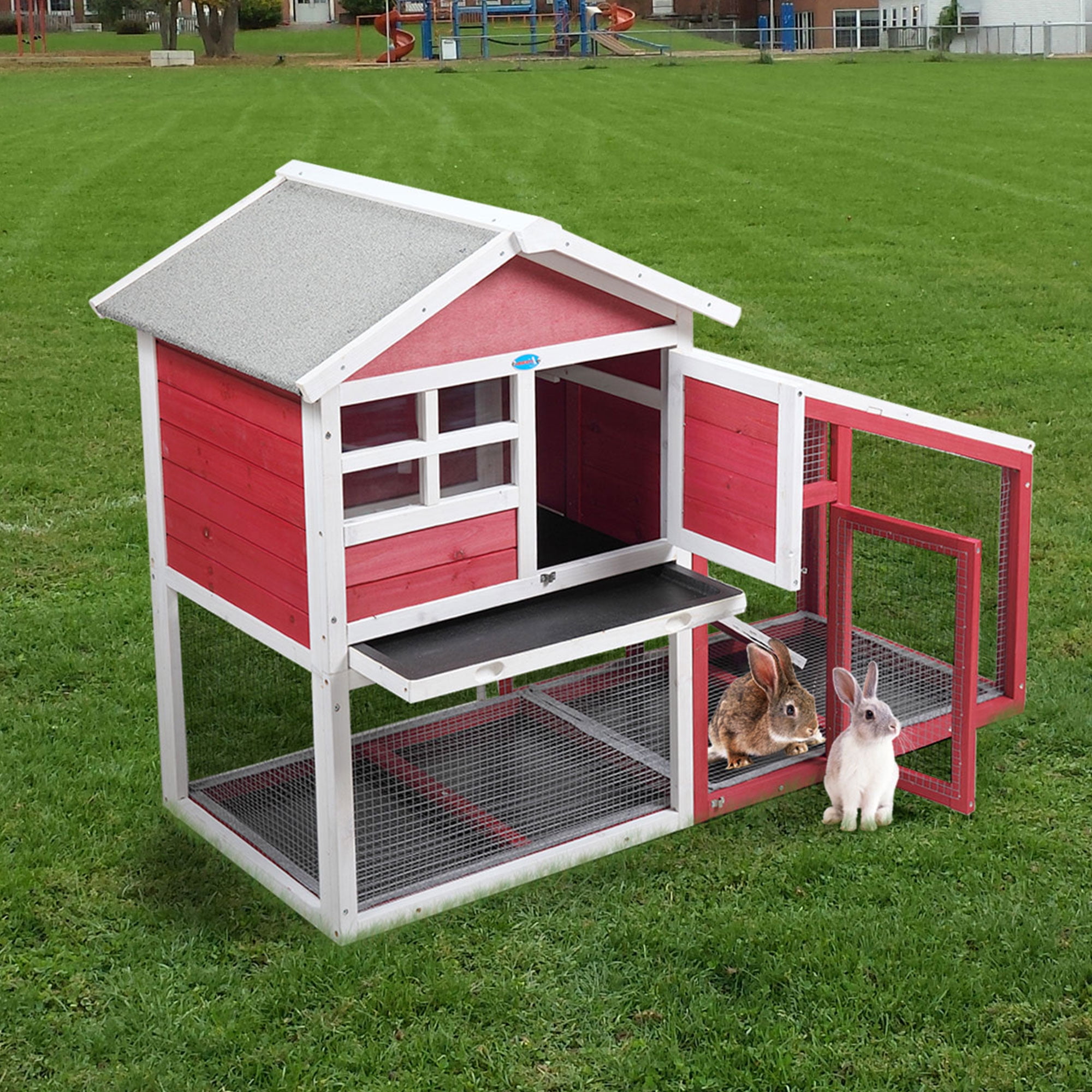Coziwow 2Story Wooden Rabbit Hutch Small Animal House Pet Cage Chicken