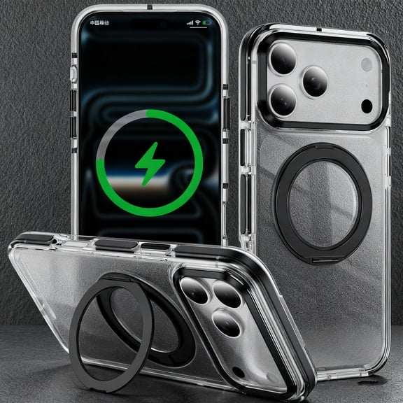 Designed for iPhone 17 Case with 360° Rotatable Ring Stand [Compatible with Mag-Safe] Clear Non-Yellowing Transparent Slim Magnetic Phone Cover for iPhone 17 Women Men, Black