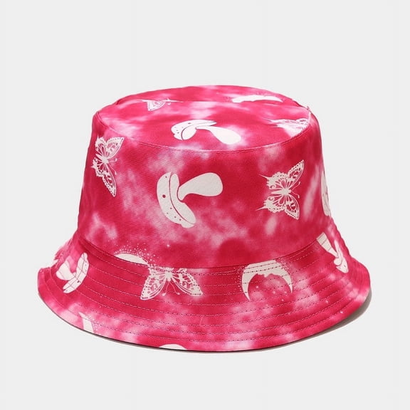 Delayuji Womens Bucket Hat Tie-dye Printed Washed Packable Summer Beach Sun Hats Mens Womens Unisex Red One Size