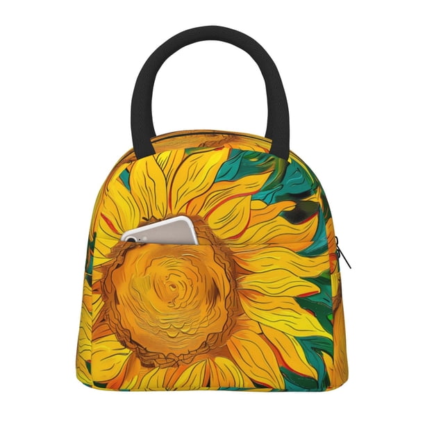 Easygdp Vibrant Sunflower Painting Bolsa de Almuerzo Insulada Grande, Forro de Aluminio, Diseño Espacioso, a Prueba de Fugas, Ideal para Trabajo, Picnics, Viajes y Actividades al Aire Libre