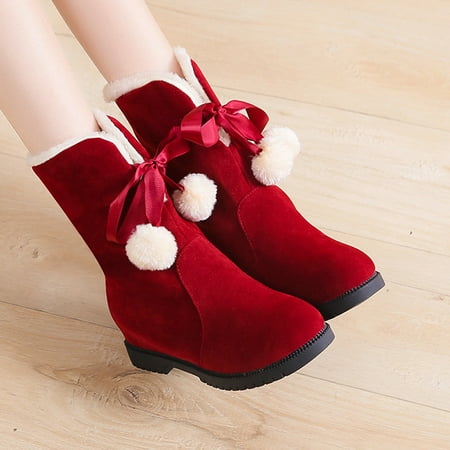 

Womens Winter Snow Boots Classic Mid-calf Fur Lining Fashion Low Wedge Heel Pull-on Warm Suede Boots Anti-Slip Outdoor Shoes