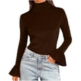 thumbnail image 3 of QATAINLAV Women's Velvet Shirts Turtleneck Flared Long Sleeve Velvet Tops Casual Slim Fit Dressy Outfits Clothes, Coffee, L, 3 of 8