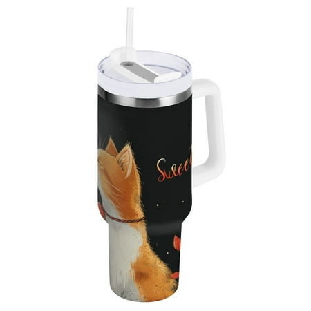 

JSTEL Cat Valentine 40 oz Tumbler Stainless Steel Water Bottle Vacuum Insulated Cup with Straw Lid & Handle For Travel Car Cup Holder