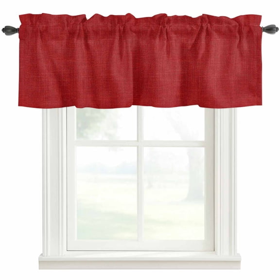 Red Burlap Texture Farmhouse Short Window Curtain Valances, Farmhouse Vintage Red Rod Pocket Kitchen Valances for Living Room Bedroom Bathroom Cafe 54" x 18"