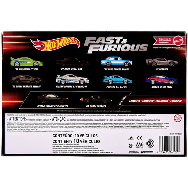 Hot Wheels Cars, Fast & Furious Themed 10-Pack of Vehicles