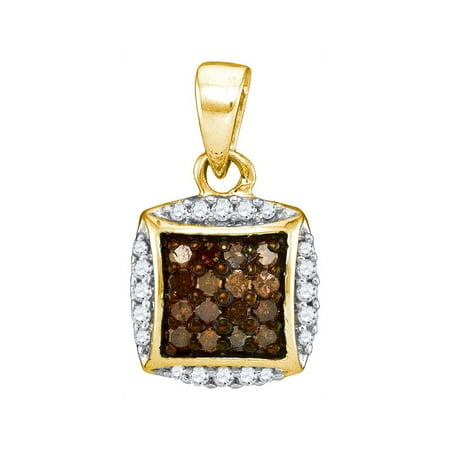 10K Yellow Gold 0.25ctw Glamorous Brown Diamond Micro Pave Cushion Pendant