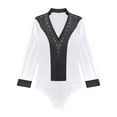 thumbnail image 5 of Raenseen Men's Sparkly Rhinestones Latin Dance Shirt Leotard V Neck Long Sleeve Figure Skating White XL, 5 of 7