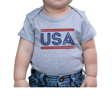 

7 ate 9 Apparel Kids Patriotic 4th of July Outfit - USA Distressed Grey Onepiece 0-3 Months