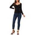 thumbnail image 2 of INSPIRE CHIC Women's Sweetheart Neck Ruched Long Sleeve Slim Rib Knit Top, 2 of 6