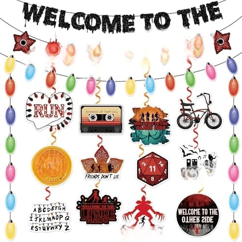 71pcs Stranger Birthday Party Decorations Include 3 Pre-Strung  to The Other Side Banner 2 Hanging Banner 12pc Hanging Swirls with 12 Double-Side Cardstock for Party$$Electronics Accessories