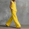 thumbnail image 4 of Levmjia Women Sets 2 Piece Outfits V Neck Sleeveless Striped Top High Waist Wide Leg Pants Pocket Set Summer Fashion Casual Loose Comfortable Travel Vacation Beachwear, 4 of 6