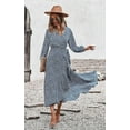 thumbnail image 2 of Vestido largo vintage cruzado de manga larga con estampado floral y escote en V para mujer con cinturón, 2 of 7