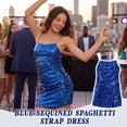 thumbnail image 6 of Womens Sparkly Sequin Mini Dress Sleeveless Shiny Spaghetti Strap Bodycon Short Dress Glitter Disco Cocktail Party Clubwear, 6 of 8