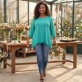 thumbnail image 3 of Agnes Orinda Women's Plus Size Blouse Waffle 3/4 Sleeve Round Neck Lace Panel Loose High Low Hem Tops 2X Blue Green, 3 of 5