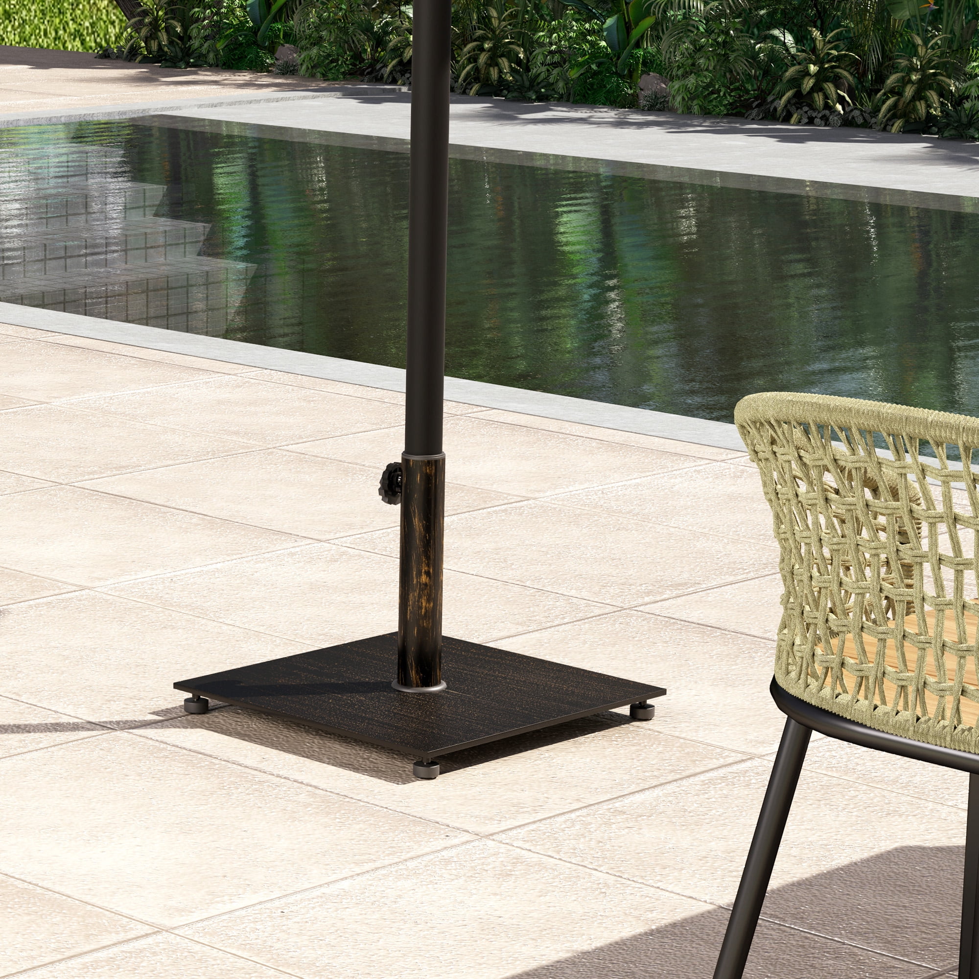 Outsunny Square Patio Umbrella Base, 29 lbs Metal Umbrella Stand Base with Adjustable Pads, Patio Umbrella Holder for 1.5"/1.9" Poles, Bronze