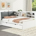 thumbnail image 5 of Twin Wood Bed With Shelves, Trundle & Headboard Storage Box - White Platform Trundle, Space Upholstered, 5 of 7