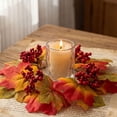 thumbnail image 4 of 4 Pcs Artificial Maple Leaves & Berries Candle Rings, 11" Wide Autumn Wreaths, Fall Candle Holders, Farmhouse Thanksgiving Candle Holder Wreaths, Wedding Centerpiece Table Door, Halloween Decoration, 4 of 6