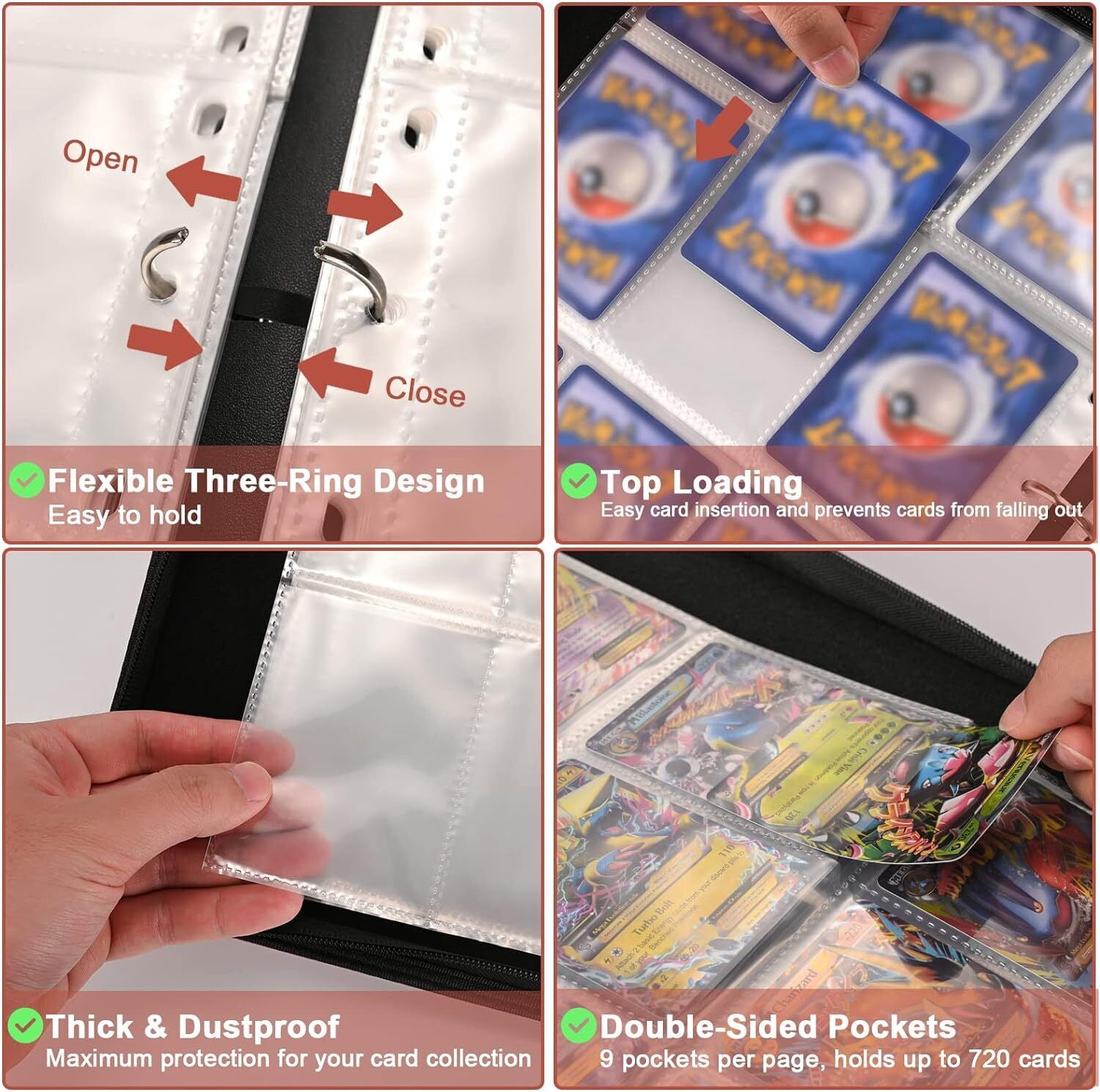 WEISIPU 900-Pocket Trading Card Binder, Portable Double Sided Card Binder with Sleeves, PU Leather Collection Card Organizer Storage Case